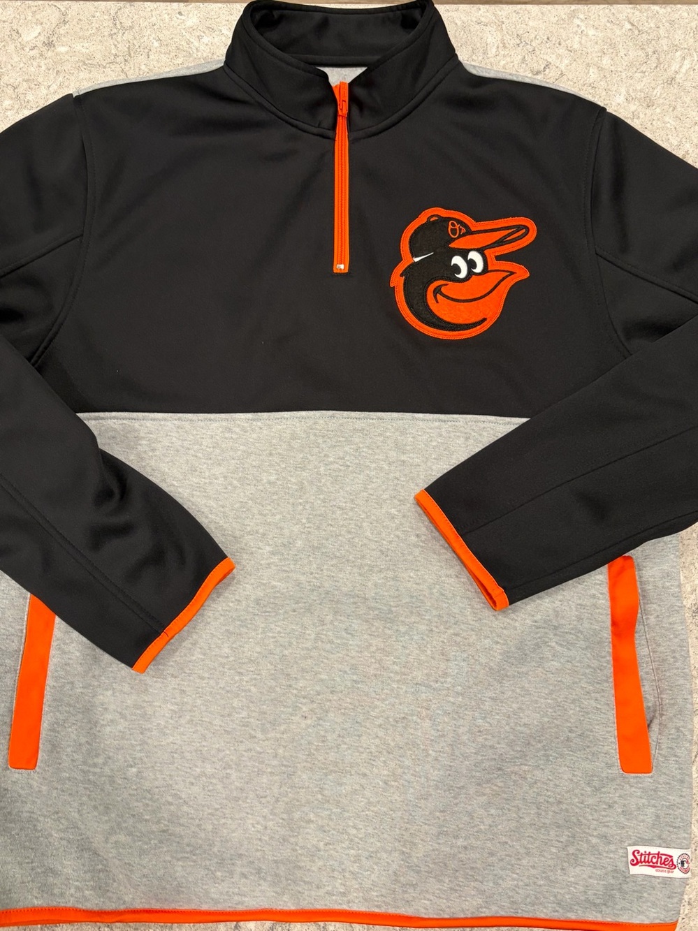 Baltimore Orioles Stitches Black & Gray 1/4 Zip Fleece Jacket-Large